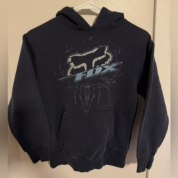 ⭐️3for10⭐️ VINTAGE FOX racing Youth M Boys Hoodie Navy Logo Graphic Embroidered - Picture 3 of 14
